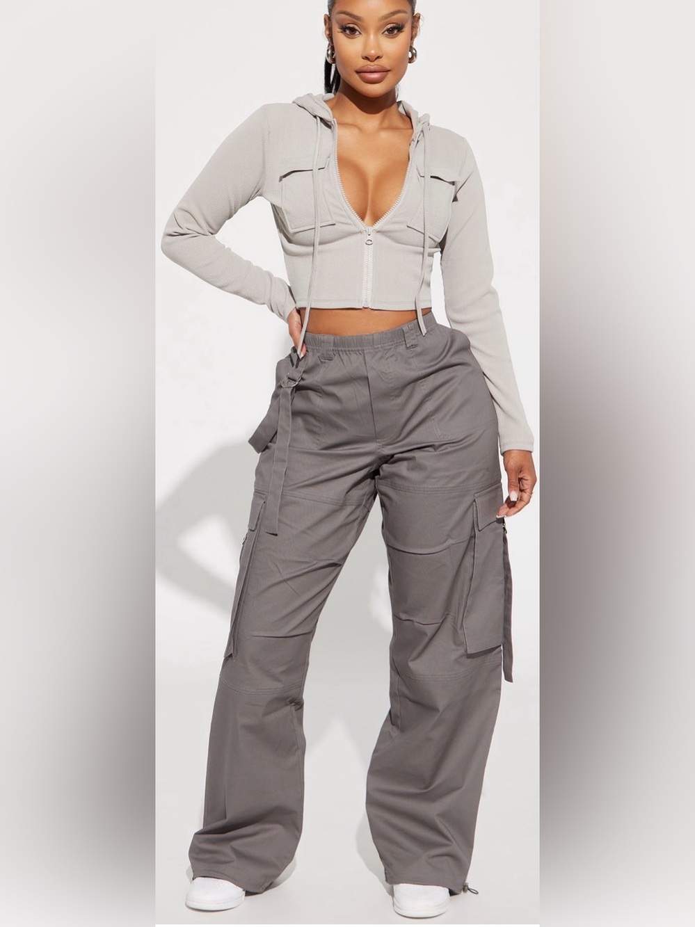 Fashion Nova Slate Gray Wide-Leg Cargo Pants NWT